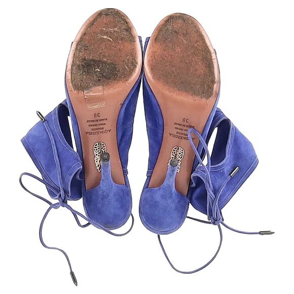 Aquazzura Sexy Thing Cutout Sandal Heels in Blue Suede